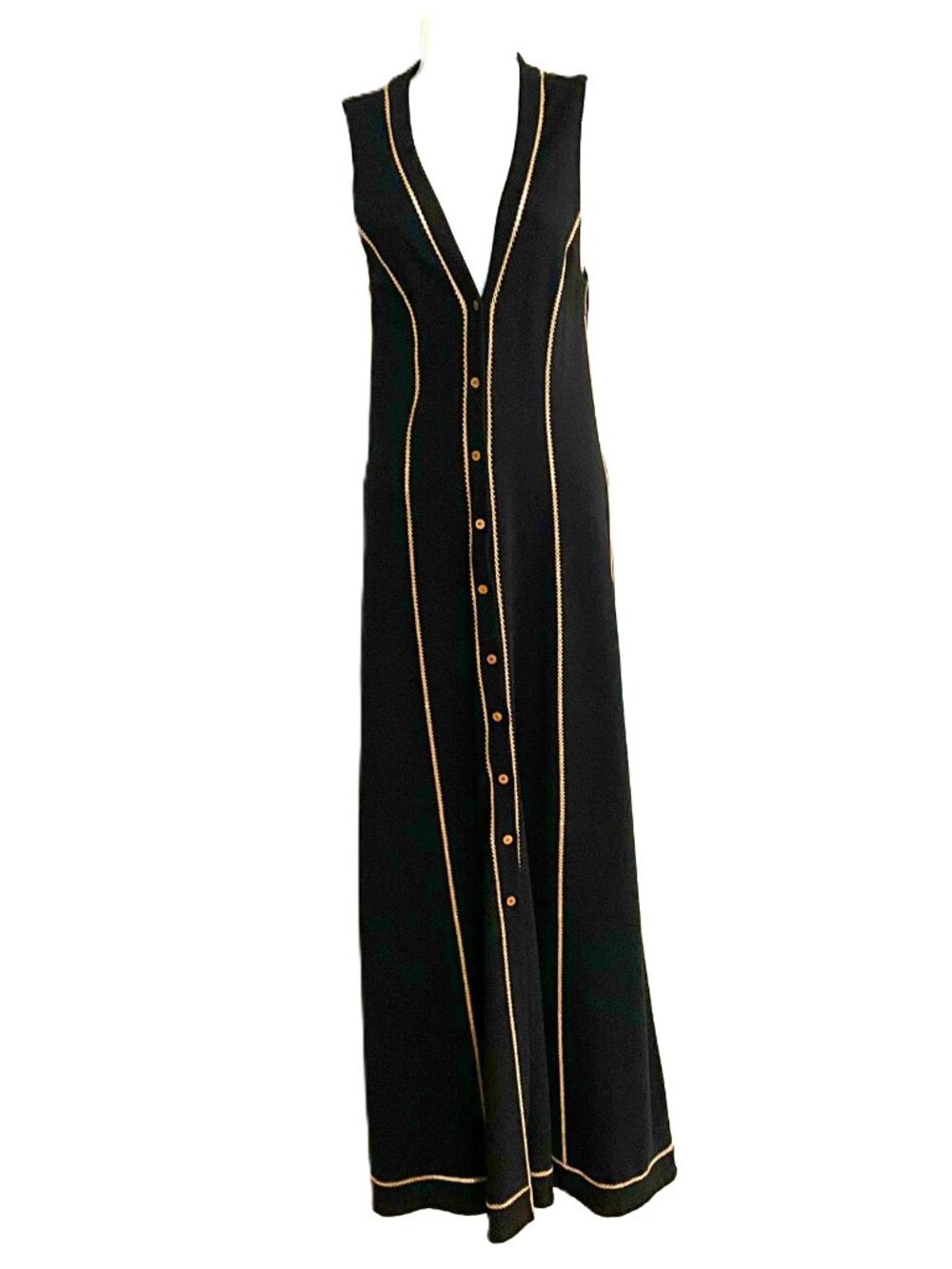 Plein Sud Black Brown Trim Front Sleeveless Maxi Dress Size 42 10 France